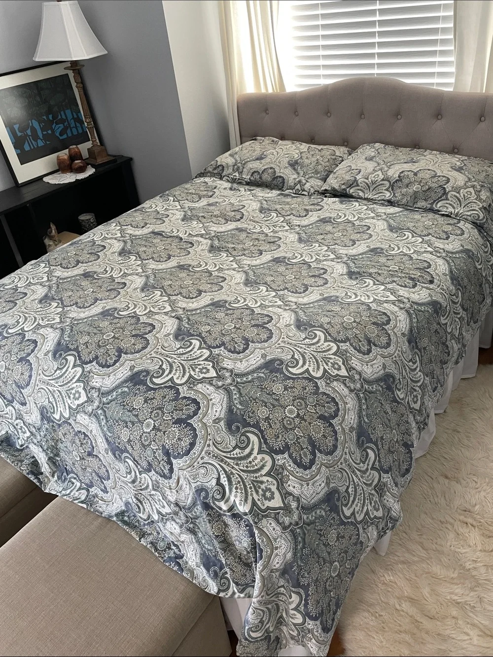Pottery Barn King Cal King Jordana Paisley Percale Duvet Cover Two Sham Blue